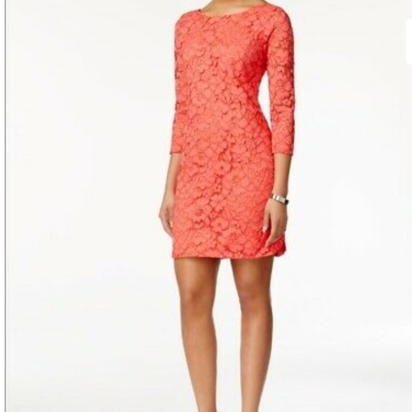 Vince Camuto Dresses & Skirts - Vince Camuto coral pink lace 3/4sleeve shift dress